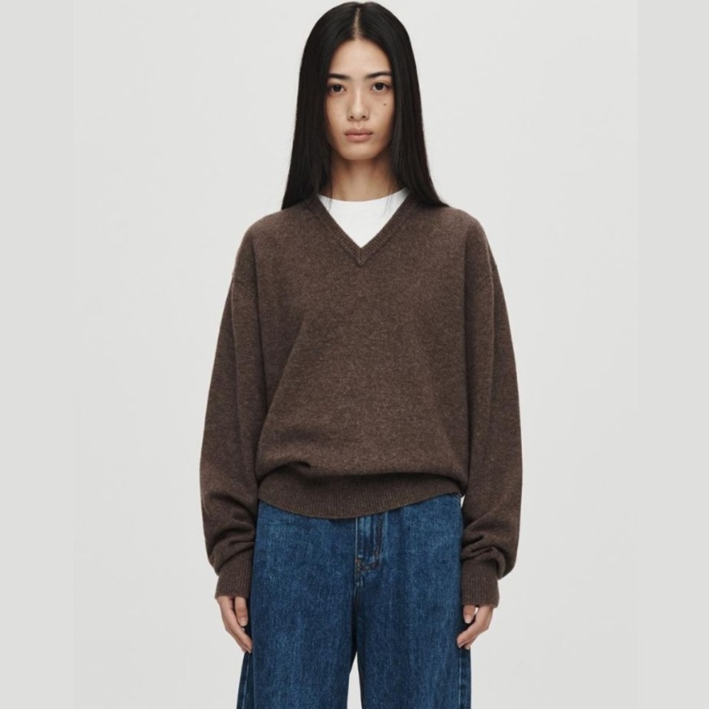 Perfect Dark Brown Wool V-neck Sweater